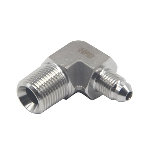Image of HFS(R) 3 /8 inch Male NPT to 1 /4 inch Male JIC Elbow 90 Flare Pipe Fitting 304 Stainless Steel (3 /8 inch MNPT x 1 /4 inch MJIC)