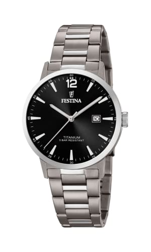 FESTINA Reloj Modelo F20435/3 de la colección Calendario Titanium, Caja de 40,5 mm Negro con Correa de Titanio Gris para Caballer