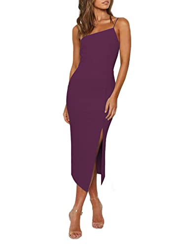 Image of LYANER Women's Spaghetti Straps Split Slit Hem Sleeveless Bodycon Cocktail Party Midi Dress