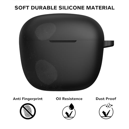 Image of Sounce Earphone Case Cover Compatible for Boat Airdopes 113, Soft Silicone Skin Case Cover Shock-Absorbing Protective Case with Keychain [Front LED Visible](Black)