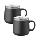 アトラス カフェリンク スライドフタ付きマグカップ 2個セット 280ml 真空断熱 保冷 保温 ホット アイス コーヒー 直接ドリップ可能 チャコール AFSM-300ch2P