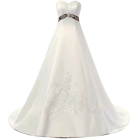 LEJY Women's Satin Appliques Beads Camo Ball Gown Camouflage Wedding Dresses for Bride Ivory 18 Cover