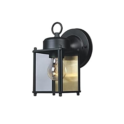 DESIGNERS FOUNTAIN Preston Outdoor Light Fixture, 8 Inch, Exterior Wall Mount Lantern Sconce, Clear Glass Porch Lights for Front Door, Patio, and House Garage, Black, 1161-BK