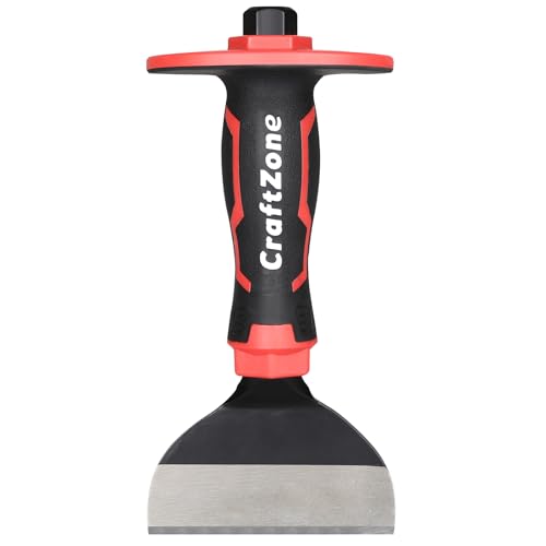 8-Inch Rock Chisel, Masonry Chisel with Protective Handle, Heavy Duty Flat Concrete Cold Stone Chisel for Brick Cutting, Demolition, Sculpting Chipping, and Breaking Mason Tools