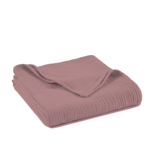Image of 100% Cotton Organic Muslin Baby Swaddle Blanket GOTS & Fairtrade Certified Organic Cotton - Couch Living Room and Bedroom Decor - 4 Layer Super Soft and Cozy (Wood Rose, Baby)