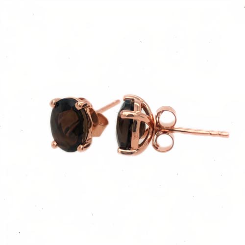 Le Vian 2 Carat Brown Smoky Quartz Oval Stud Earrings for Women I Rose Gold Plated 925 Sterling Silver Earrings for Her I Classic Unisex Push Back Studs I 8x6 mm Gemstone2
