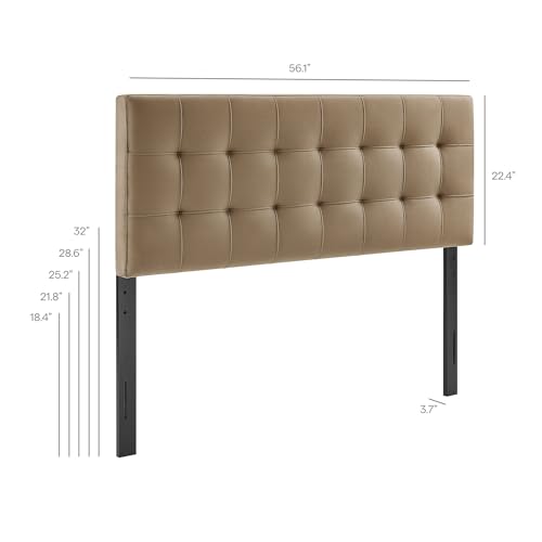 Image of Modway Lily Performance Velvet Full Size Headboard with Biscuit Tufting in Taupe - Stain-Resistant Upholstery with Padded Design and 5 Height-Adjustable Mounts