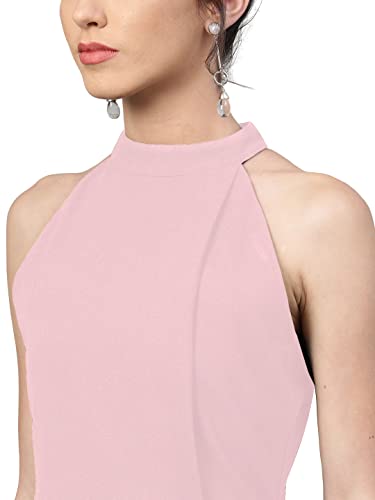 Image of Shasmi Women's Comfortable Red Halter Neck Sleeveless Solid Midi Bodycon Casual Western Stylish Dress