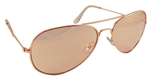 Rose Gold Aviator Sunglasses - Pink Tinted Lens - Metal Frame Retro Style for Men or Women - UV400 Protection