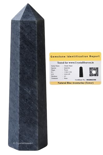 Image of Certified Blue Aventurine Crystal Tower Obelisk Point for Chakra, Healing and Balancing - AAA Grade Original Gemstone Agate for Reiki Meditation Yoga Spiritual (3-4 Inches)