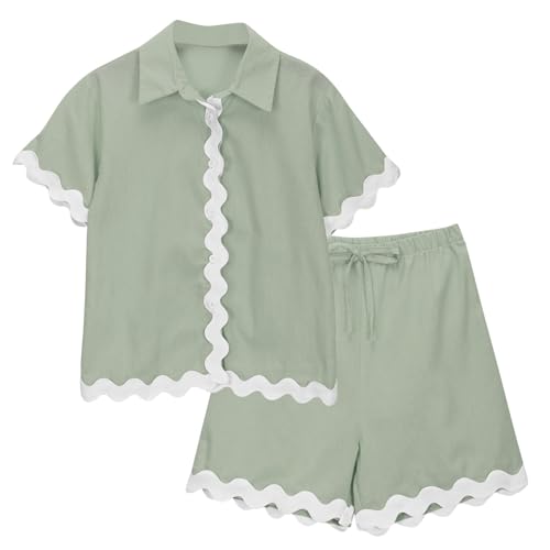 Stylish Girls Casual Outfit Set Short Sleeve Shirt with Stripe Shorts for Everyday Wear