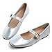 TN TANGNEST Women's Mary Jane Flats Fashion Round Toe Ballet Flats Comfortable Ankle Strap Flats Silver 40(7.5)