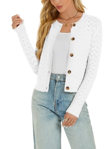 Image of Women's Long Sleeve Cropped Knitted Sweater Cardigan Button Down Open Front Knitted Shrug Sweaters
