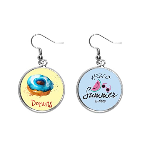 Pendientes de sandía y dona azul pintados a mano para el lóbulo