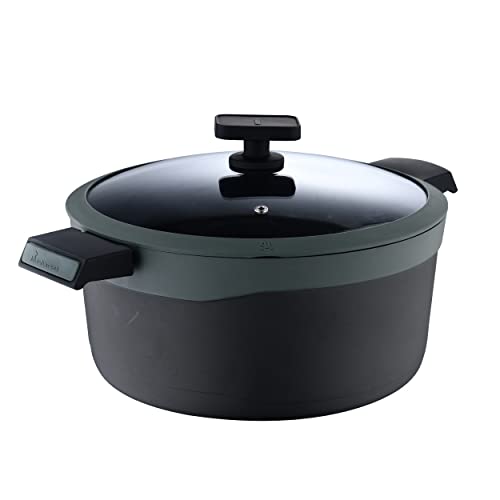 MasterPro Gastro Reeco, Cacerola de 28 cm y 13,5 cm de Altura con Tapa, Indicador de temperatura, Aluminio Fundido Reciclado, Revestimiento Antiadherente, Asas Soft Touch, Olla, Todo Tipo de Cocinas