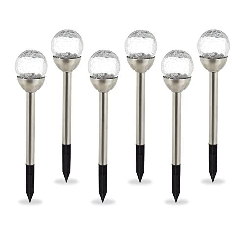 Lampada Solare per Esterni Set da 6 Luce Bianca LED Punta da Piantare in Giardino Impermeabile Argentato