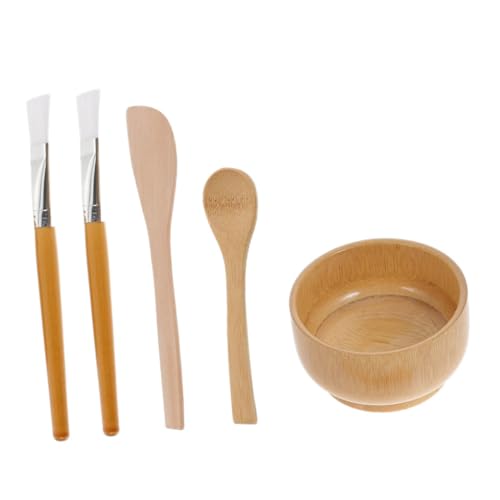NOLITOY 1set Wooden Mask Bowl Set Brushes and Spoon Natural Mixing Tools for Skincare and Beauty Salon Use Safe and Portable for Home Travel