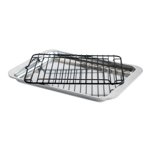 Nordic Ware Naturals 2 Piece Compact Pan Set, Toaster Oven, Counter Ovens, Air Fryer and Broiler Safe, Personal Size for 1-2 Portions - Includes Compact Baking Sheet with Broiling Rack