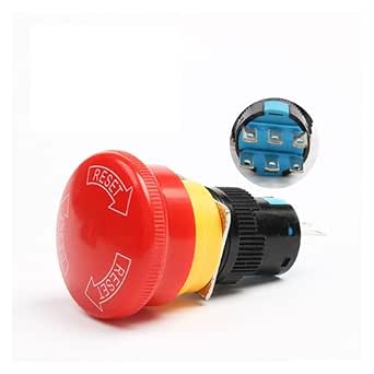 16mm Emergency Stop Push Button Switch - 1NO1NC/2NO2NC, 6V LED, Red Mushroom Head 10 thumbnail image