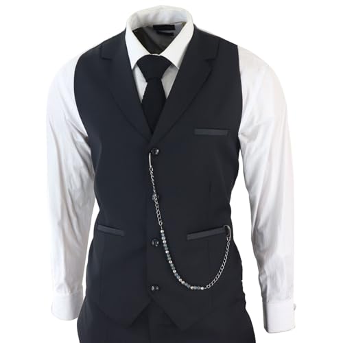 Mens Classic 3 Piece Suit Black Pocket Chain Wedding Tailored Fit Vintage Formal4