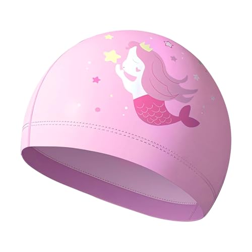 Dreamil Gorro de natación para niños, impermeable, gorro de natación para niñas, gorro de natación elástico, para 6-14 años, color lila