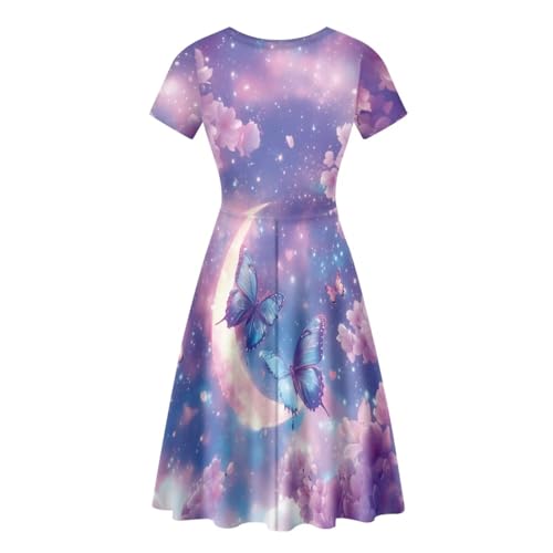 Image of HUGS IDEA Womens Puffy Swing Midi Dress Round Neck Short Sleeve Party A-Line Dresses