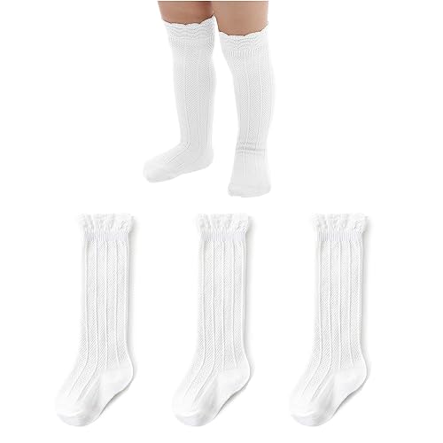 Zando Baby Knee High Socks - Infant to Toddler, Cotton Ruffle Socks, Warm Girls & Boys Long Stockings, 3-6 Pairs