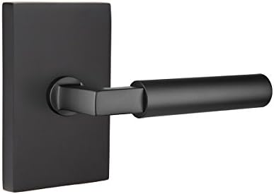 Emtek Privacy Set, Modern Rectangle Rosette, Hercules Lever, Right Hand, Flat Black