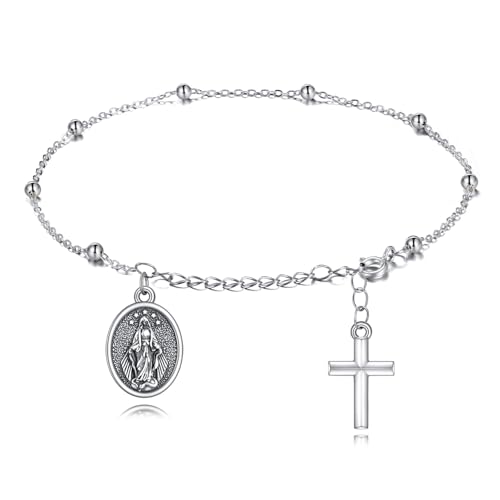 YFN 925 Sterling Silver Virgin Mary Rosary Cross Bead Bracelet for Women Virgin of Guadalupe Charm Link Chain Bracelet Adjustable 7.5-9.8 Inch Prayer Faith Protection Jewelry YFN 925 Sterling Silver Virgin Mary Rosary Cross Bead Bracelet for Women Virgin of Guadalupe Charm Link Chain Bracelet Adjustable 7.5-9.8 Inch Prayer Faith Protection Jewelry