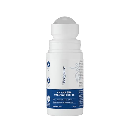 Image of Be Bodywise 6% AHA BHA Underarm Roll On Deodorant, 50ml | 1% Mandelic, 4% Lactic, 1% Salicylic Acid | Prevents Body Odour & Fades Pigmentation | Alcohol & Aluminium Free | Fragrance-free