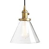 Permo Industrial Vintage Pendant Light with Funnel Flared Glass Clear Glass Shade 1-Light Ceiling...