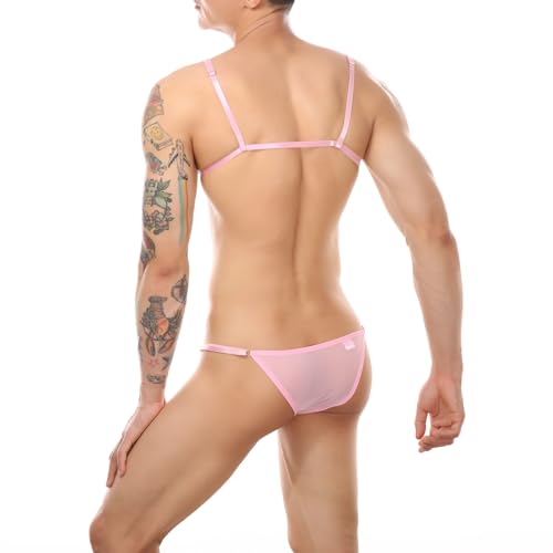 haozaikeji Men’s Sissy Lingerie Set Lace Sissy Bra and Thong Underwear Floral Crossdressing Nightwear Gay Brief4