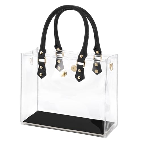 KTNGY Clear TPU Tote Bag DIY Kit - Luxury Paper Bag Purse Making Kit Compatible with Chanel Shopping Bags with Leather Handles, Base Plate & Hardware, Upcycled Handbag Making Supplies (Black-S)