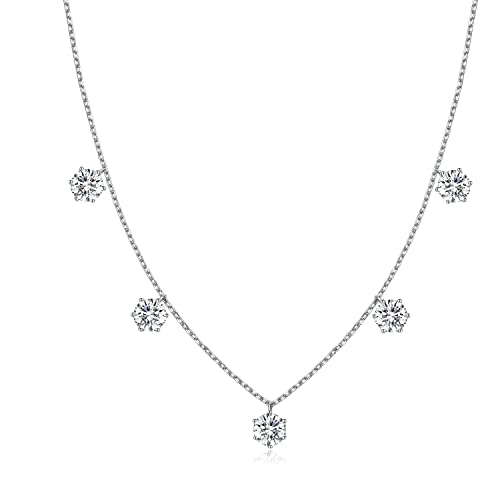 2.5-5CT Tennis Moissanite Necklace for Women, 5 Stones 925 Sterling Silver D Color Ideal Cut Moissanite Necklace for Women with Certificate of Authenticity
