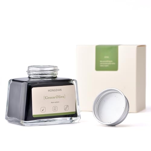 Image of Hongdian Fountain Pen Bottled Ink Green Oliver Color, 60ml Non Carbon Inkwell Bottle, Artist Calligraphy Ink