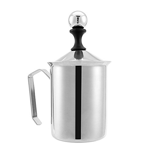 Fayomir 500ml Edelstahl Double Mesh Milchaufschäumer Manuell, Mit Kaffee Latte Art Pen, 8 x 8 x 18 cm – Bild 3