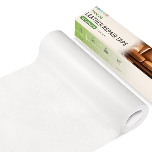 TIANLDD Leather Repair Tape,16 x 80 Inches Self Adhesive Leather Repair Patch，Leather Repair Kit for Furniture，Couches,Car Seats,Cabinets,Handbags(White-Litchi Grain)