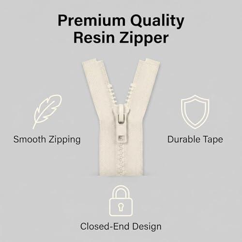 Image of Sawoake 2PCS #5 21 Inch Separating Jacket Zippers for Sewing Coats Jacket Zipper Beige Molded Plastic Zippers Bulk Tailor DIY Sewing Tools for Garment /Bags /Home Textile