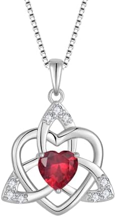 FJ Collier Noeud Celtique Irlandais Argent Sterling 925 Pendentif Coeur Pierre de Naissance Bijoux Cadeau pour Femme Fille