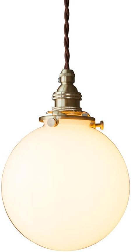 Lampe suspendue E27 en laiton et verre style rétro japonais blanc laiteux