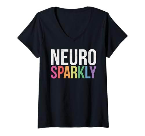 Womens Retro Neuro Sparkly Autism Spectrum Awareness V-Neck T-Shirt