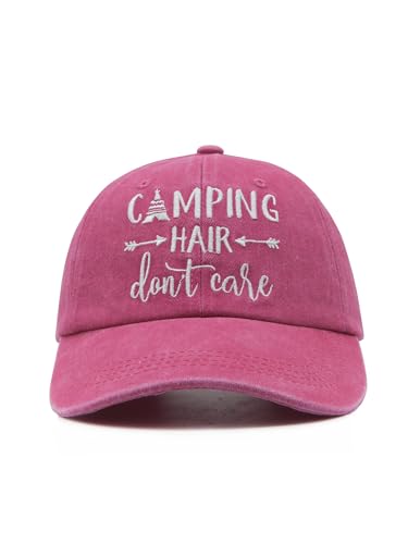 Waldeal Camping Hair Don't Care Hat, Birthday Gifts for for Camper Women,Adjustable Embroidered Glamping Baseball Cap Hot Pink