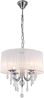 Modern K9 Crystal Chandeliers 4 Lights White Cloth lampshade Raindrop Chandelier Lighting Pendant Lamp for Dining Room Bedroom Livingroom (Bulbs Not Included)