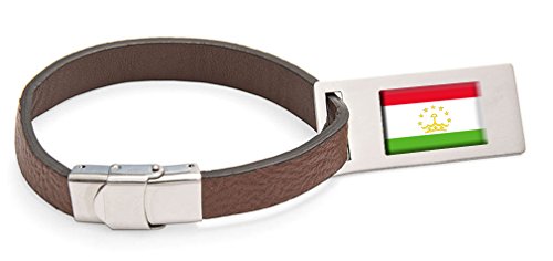 Drapeau Tadjikistan étiquette cuir gravé personnalisable et cadre acier, cadeau idéal