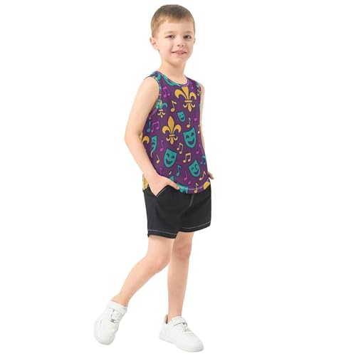 JUNZAN Mardi Gras Balloon Crown Purple Boys Tank Top Sleeveless Kid Vest Athletic Workout Clothes for Running Sports Beach 3T4