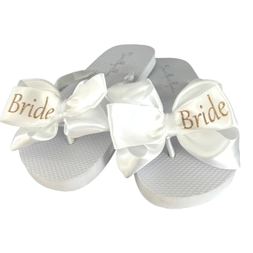 Gold Bride Glitter Bling Bow Flip Flops for the Wedding