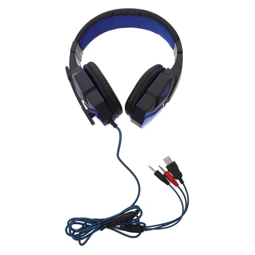 Casque de jeu stéréo filaire LED bleu et noir pour PC et console avec micro