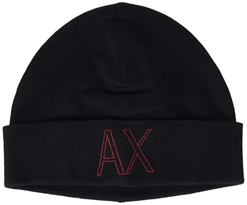 A|X Armani Exchange Men's AX Embroidered Logo Beanie Hat, Black, One Size