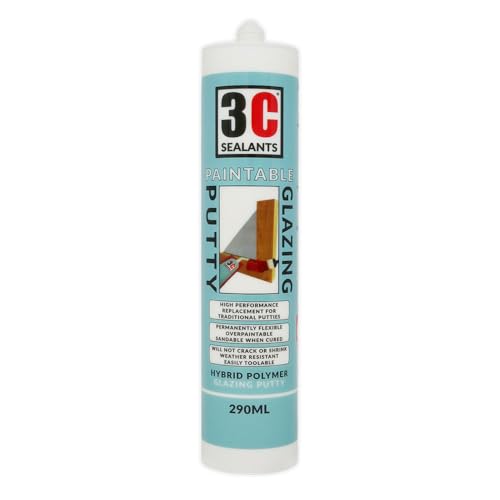 3C Sealants Paintable Glazing Putty 290ml White - Hybrid MS Polymer Window Sealant Sandable & Overpaintable UV & Moisture Resistant Replaces Traditional Putty for Wood Metal & Glass Frames