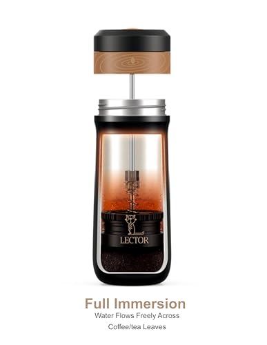 Image of LECTOR French Press Travel Coffee Maker |Double Mesh Steel Filter for Smooth Brew |Portable, Compact & Lightweight | Spill-Proof, Ideal for all Office Goers, Use at Home, Office & Travel (BLACK) 320ML
